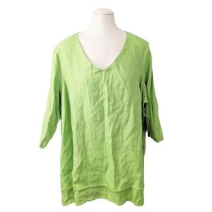 NWT Ali Miles Lime Green Linen Tunic Top Blouse Plus Size 2X